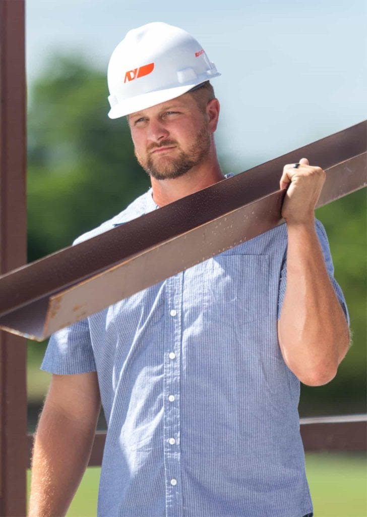 Taylor Harris, advantage construction, men, hard hats, storage, build, building, steel